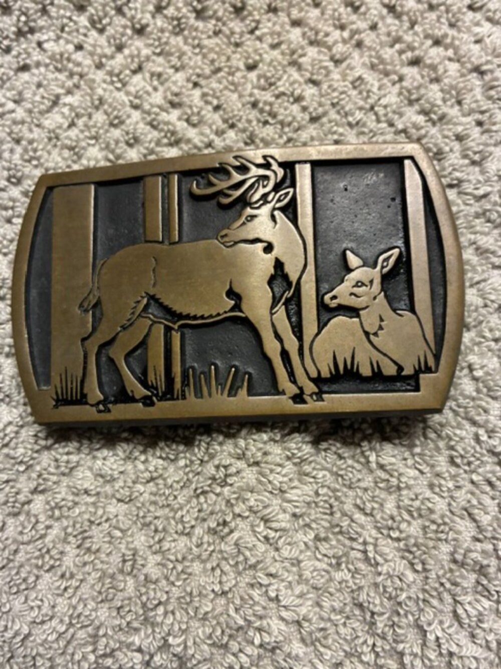 Rainbow Metals Buck and Doe belt buckle, sand cast - solid bronze